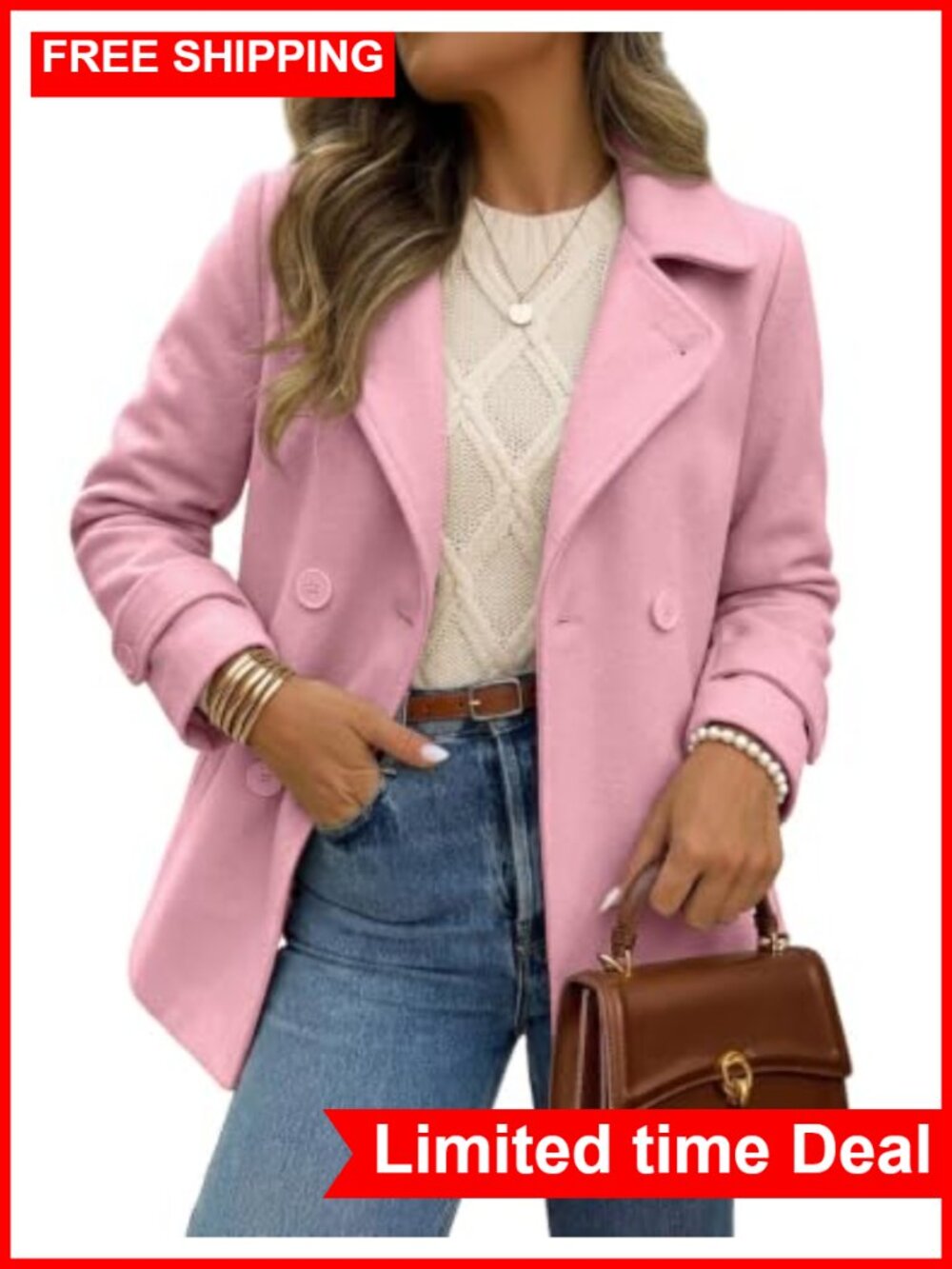 Womens Wool Blend Peacoat Double Breasted Trench Coat